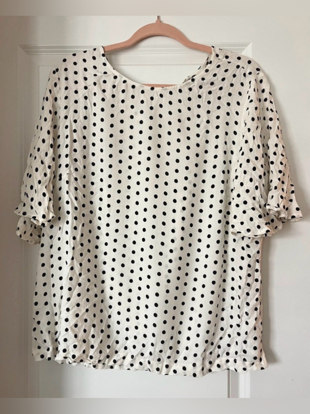 a new day White Blouse with Black Polka Dots